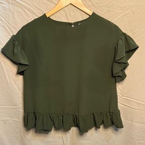 ASOS Dark Green Ruffle Sleeve Blouse